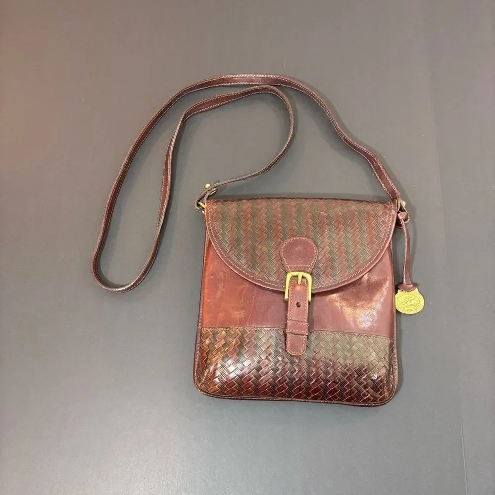 Brahmin Woven Brown Leather Flap Crossbody Shoulder Bag Purse